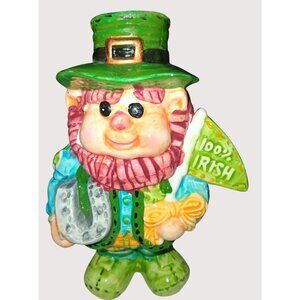 Irish Leprechaun Ceramic Figurine 100% Irish Plaque 8" Tall Hand-Painted St. Pat